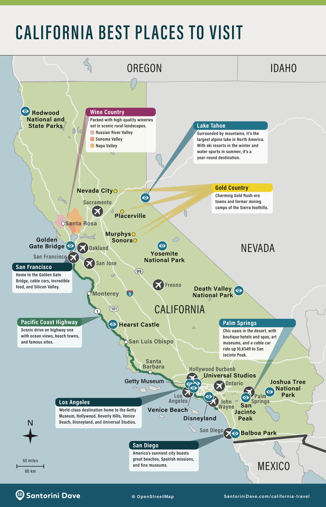 California Best Places to Visit map