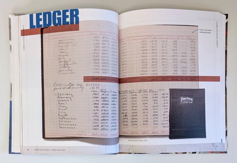 Helfer Auto Service memoir ledger page